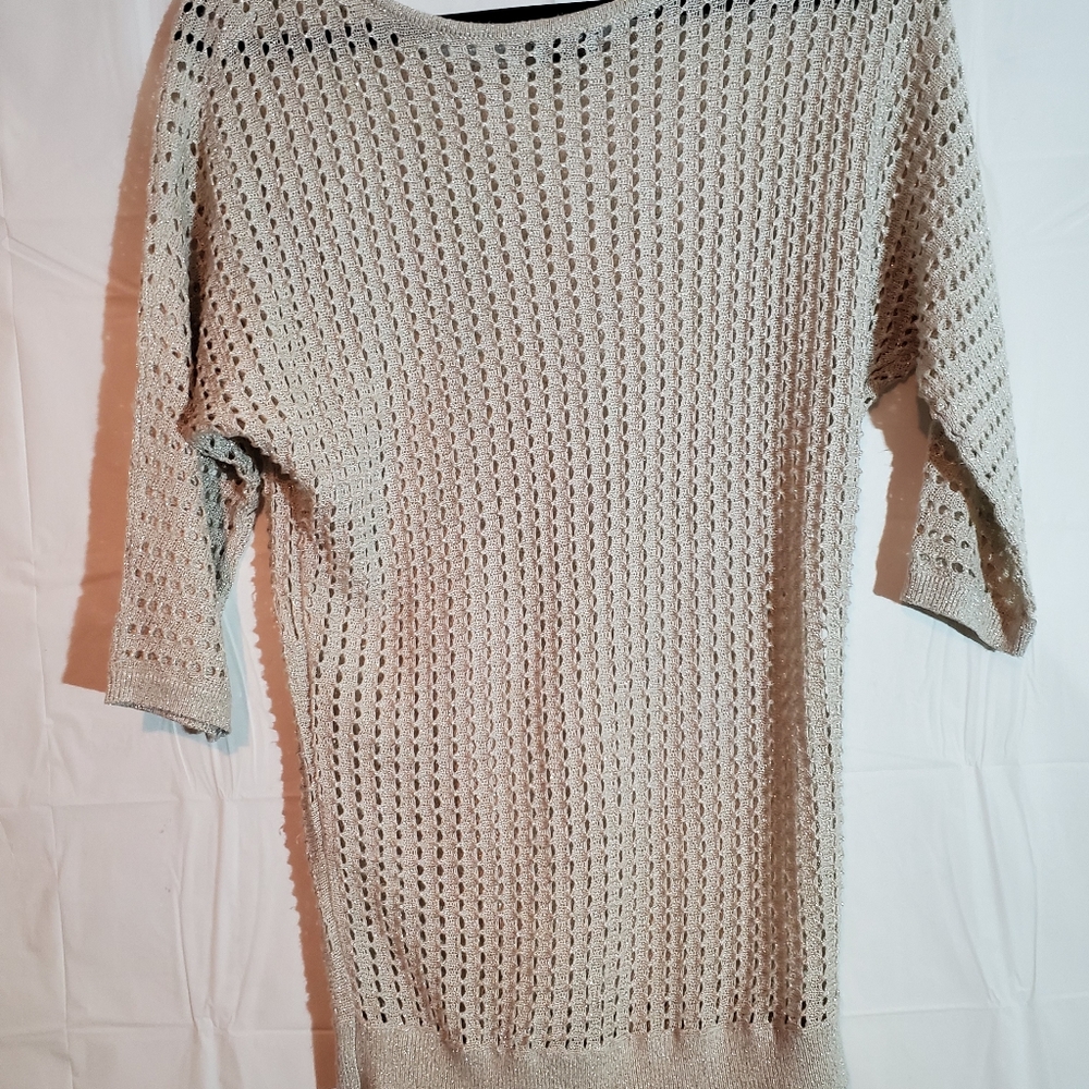 Express Knit Top Shirt Small Cream Open Stitch 3/4 - Picture 5 of 5